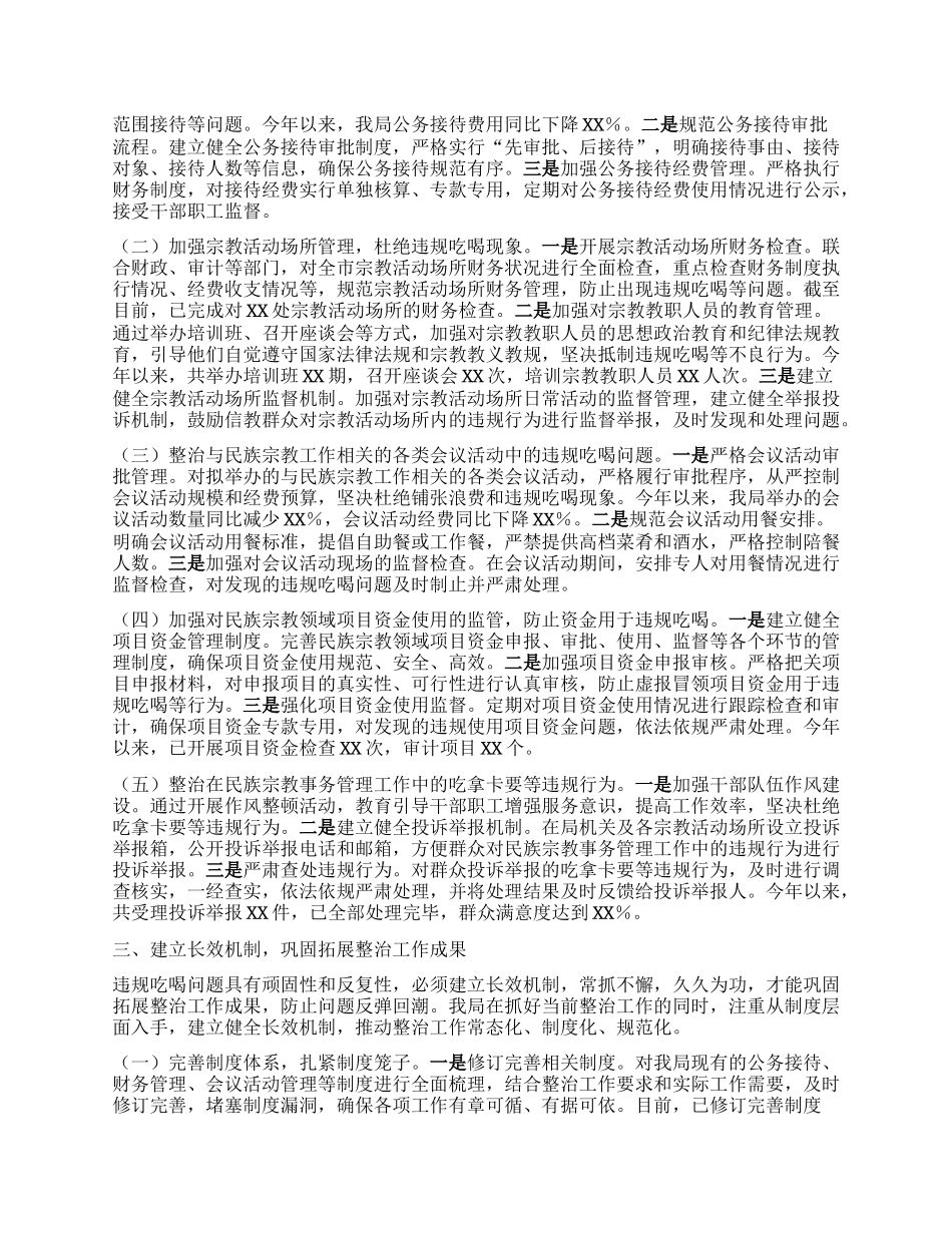 市民族宗教事务局违规吃喝专项整治工作进展情况汇报.docx_第2页