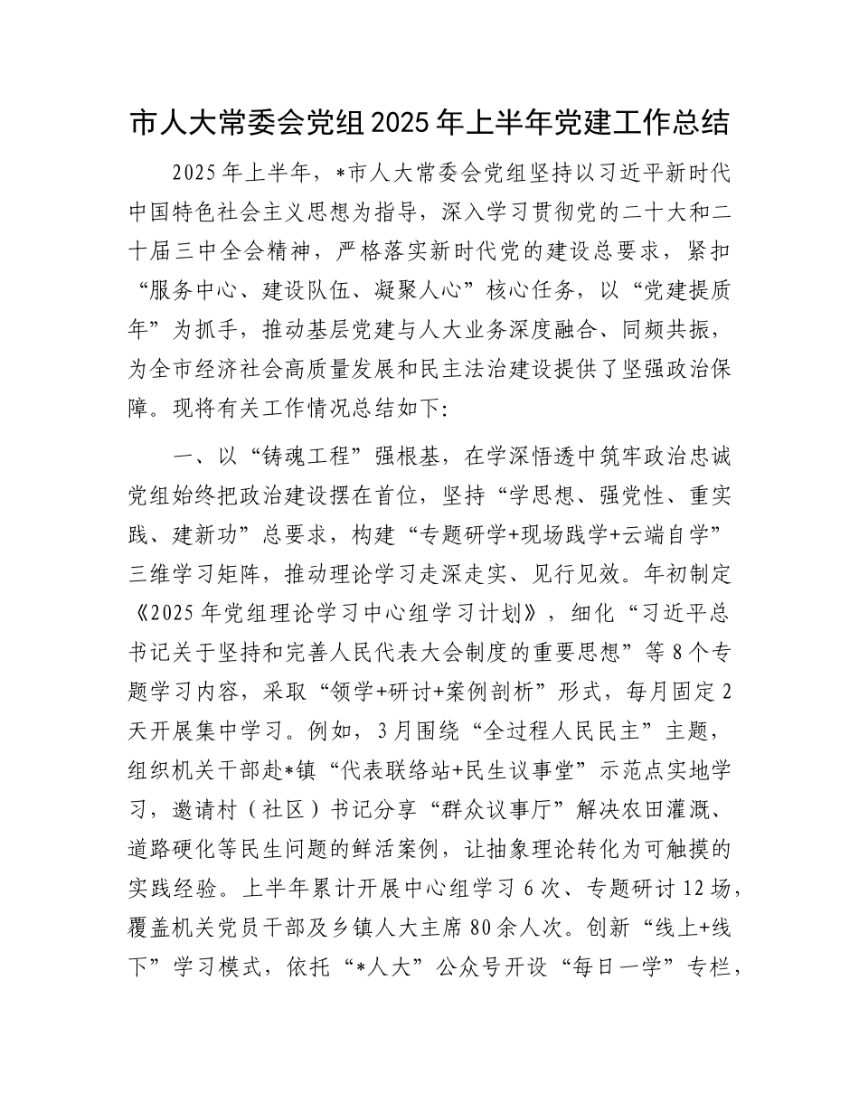 市人大常委会X组2025年上半年X建工作总结.docx_第1页