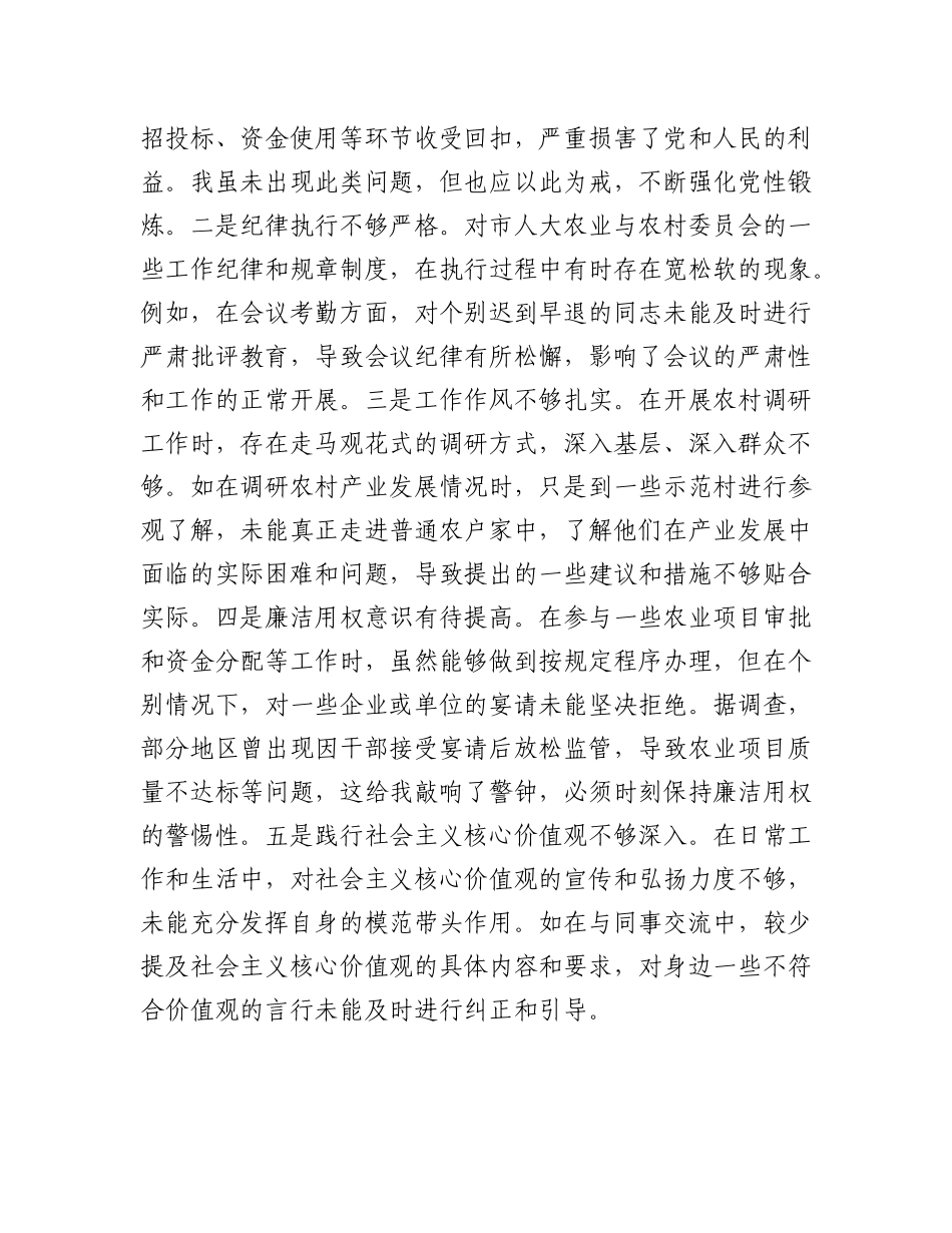市人大分管农业与农村委员会副主任关于2024年度民主生活会个人对照检视材料（4+1）.docx_第3页