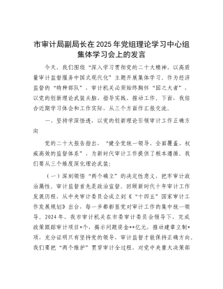 市审计局副局长在2025年X组理论学习中心组集体学习会上的发言.docx