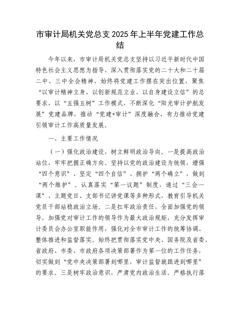 市审计局机关X总支2025年上半年X建工作总结.docx_第1页