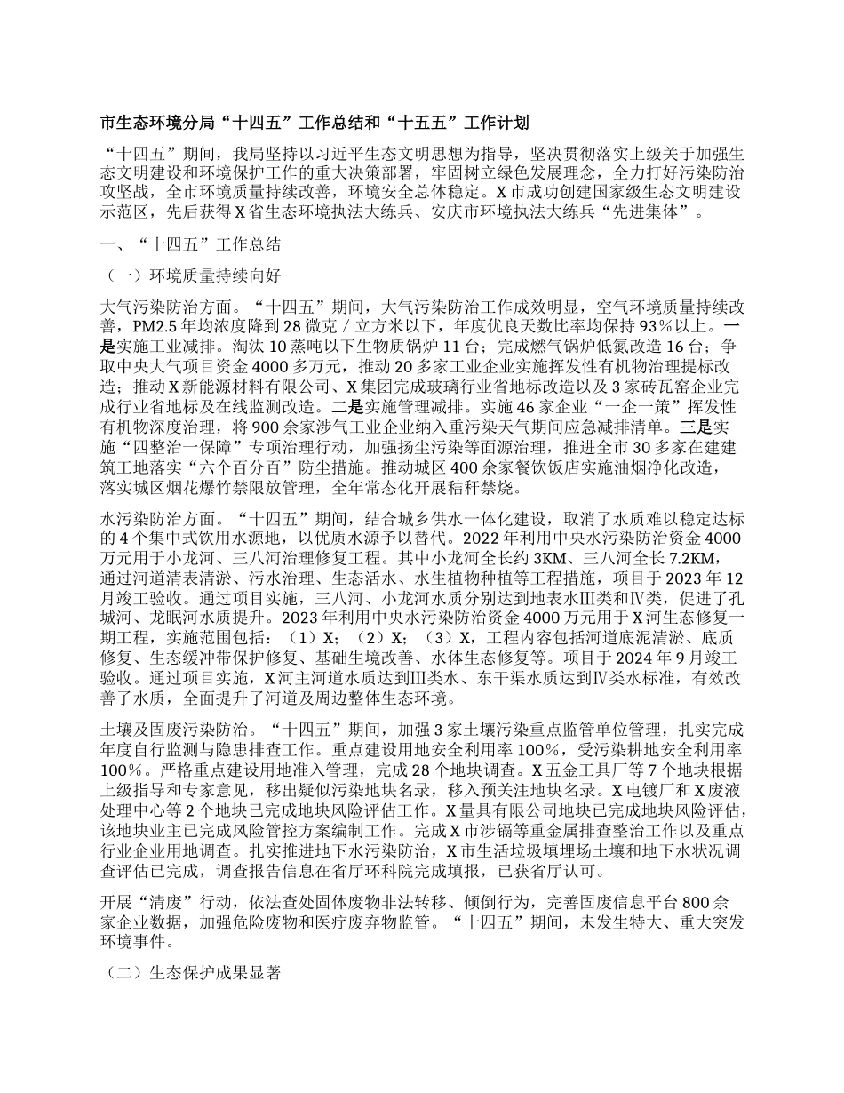 市生态环境分局“十四五”工作总结和“十五五”工作计划.docx_第1页