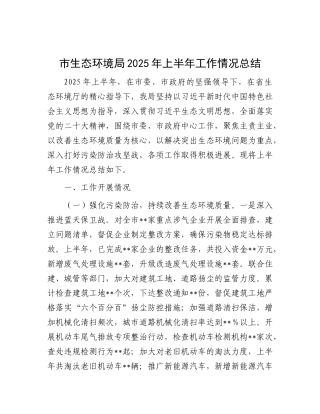 市生态环境局2025年上半年工作情况总结(1).docx