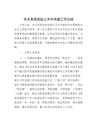 市水务局X组上半年X建工作总结.docx