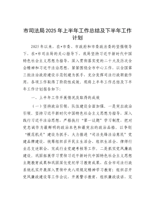 市司法局2025年上半年工作总结及下半年工作计划.docx