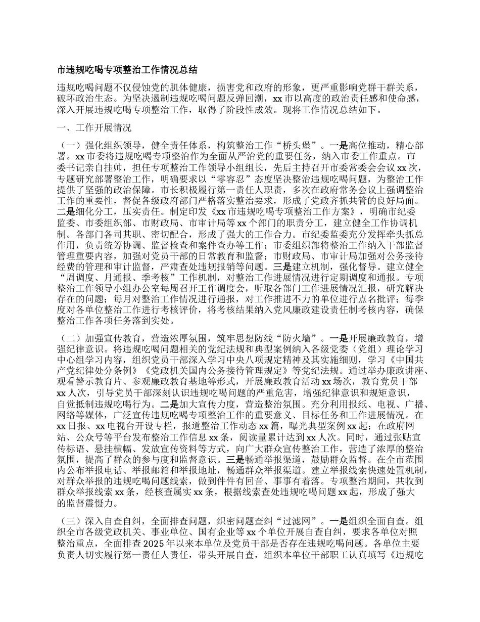 市违规吃喝专项整治工作情况总结.docx_第1页