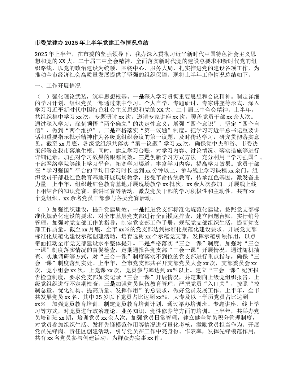 市委X建办2025年上半年X建工作情况总结.docx_第1页