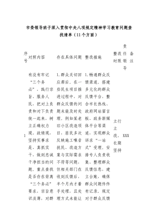市委领导班子深入贯彻中央XXXX精神学习教育问题查找清单（11个方面）.docx