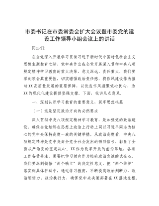 市委书记在市委常委会扩大会议暨市委X的建设工作领导小组会议上的讲话.docx