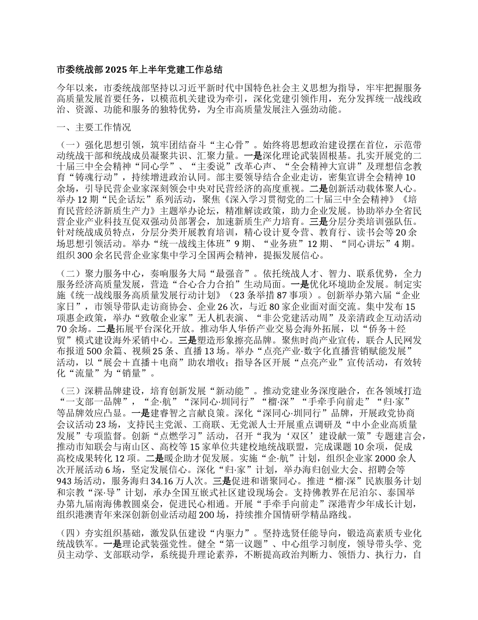 市委统战部2025年上半年X建工作总结.docx_第1页