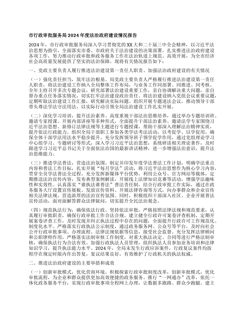 市行政审批服务局2024年度 法治政府建设情况报告.docx_第1页