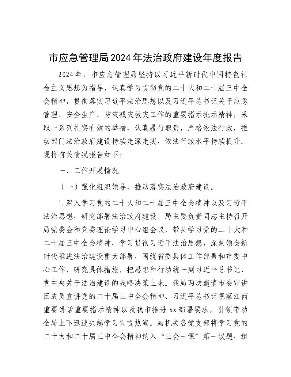 市应急管理局2024年法治政府建设年度报告.docx_第1页