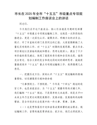 市长在2025年全市“十五五”市级重点专项规划编制工作座谈会上的讲话.docx