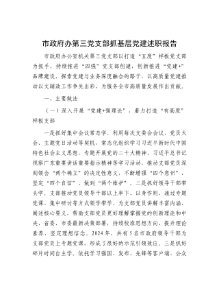 市政府办第三X支部抓基层X建述职报告.docx