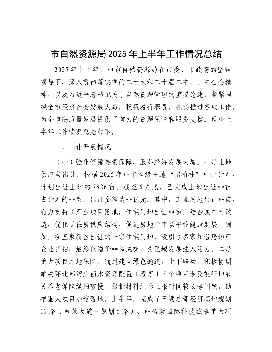 市自然资源局2025年上半年工作情况总结(1).docx_第1页