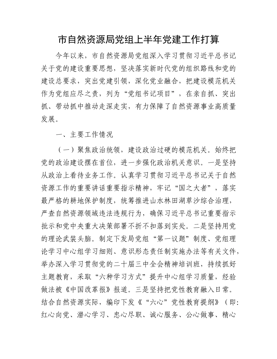 市自然资源局X组上半年X建工作打算.docx_第1页