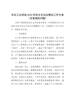 市总工会X组2024年民主生活会整改工作方案（含查摆的问题）.docx