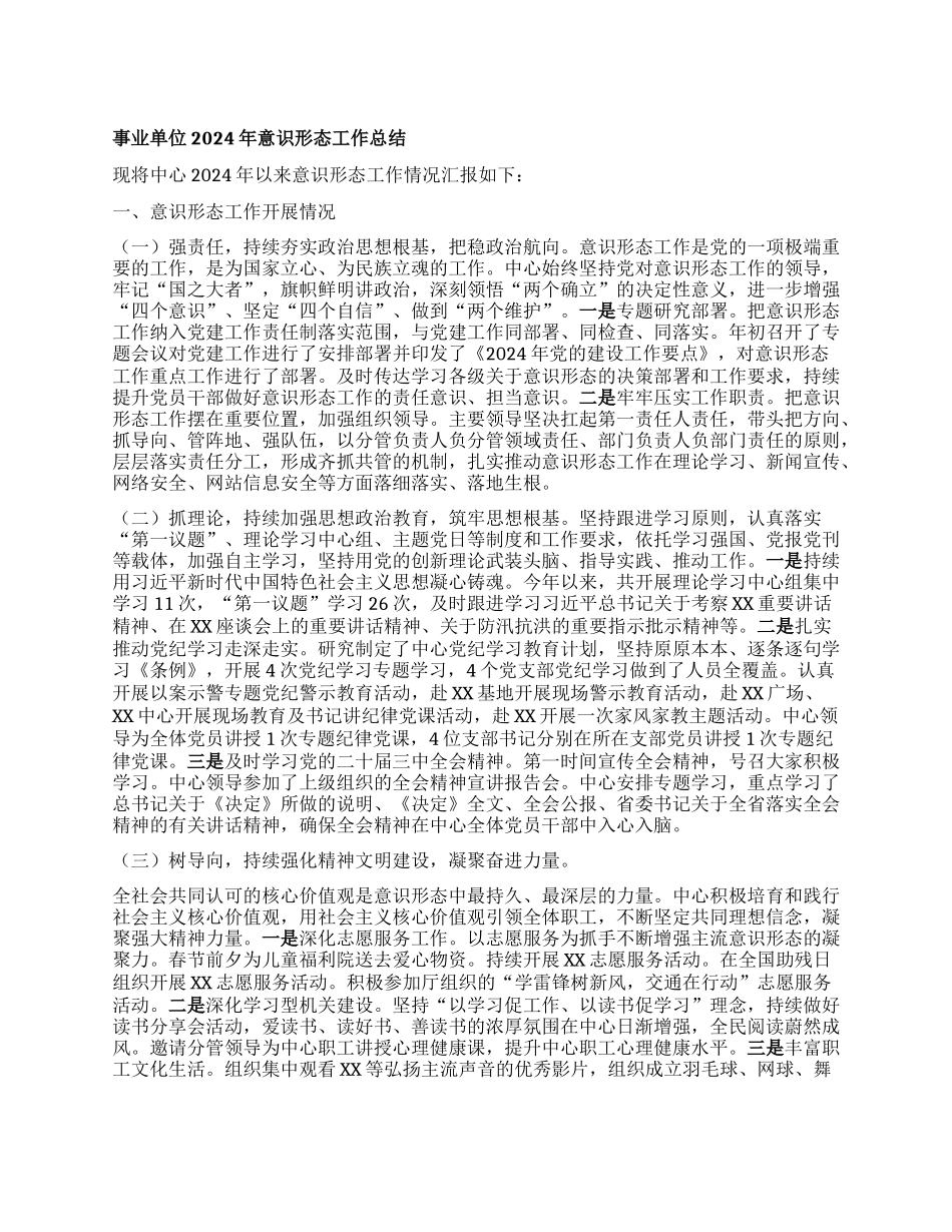 事业单位2024年意识形态工作总结.docx_第1页