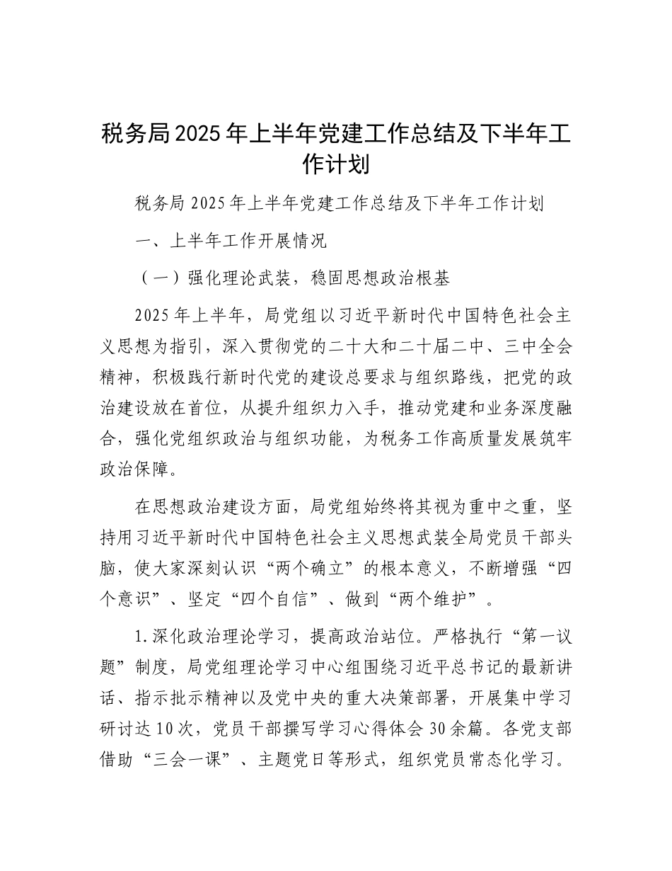 税务局2025年上半年X建工作总结及下半年工作计划.docx_第1页