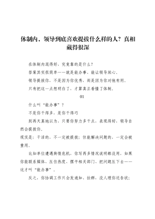 体制内，领导到底喜欢提拔什么样的人？真相藏得很深.docx