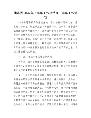 团市委2025年上半年工作总结及下半年工作计划.docx