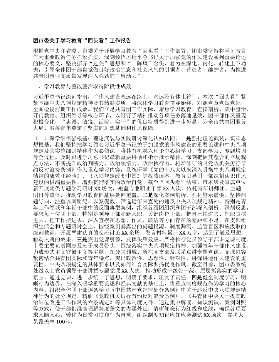 团市委关于学习教育“回头看”工作报告.docx_第1页