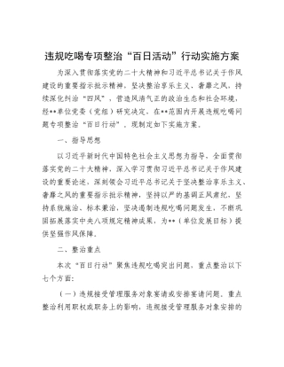 违规吃喝专项整治“百日活动”行动实施方案.docx