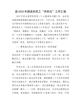 县2025年推进农民工“市民化”工作汇报.docx