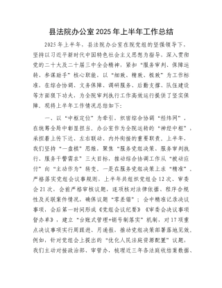县法院办公室2025年上半年工作总结.docx