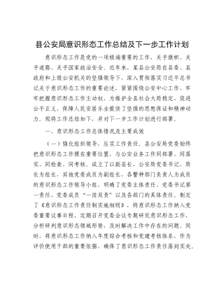 县公安局意识形态工作总结及下一步工作计划.docx