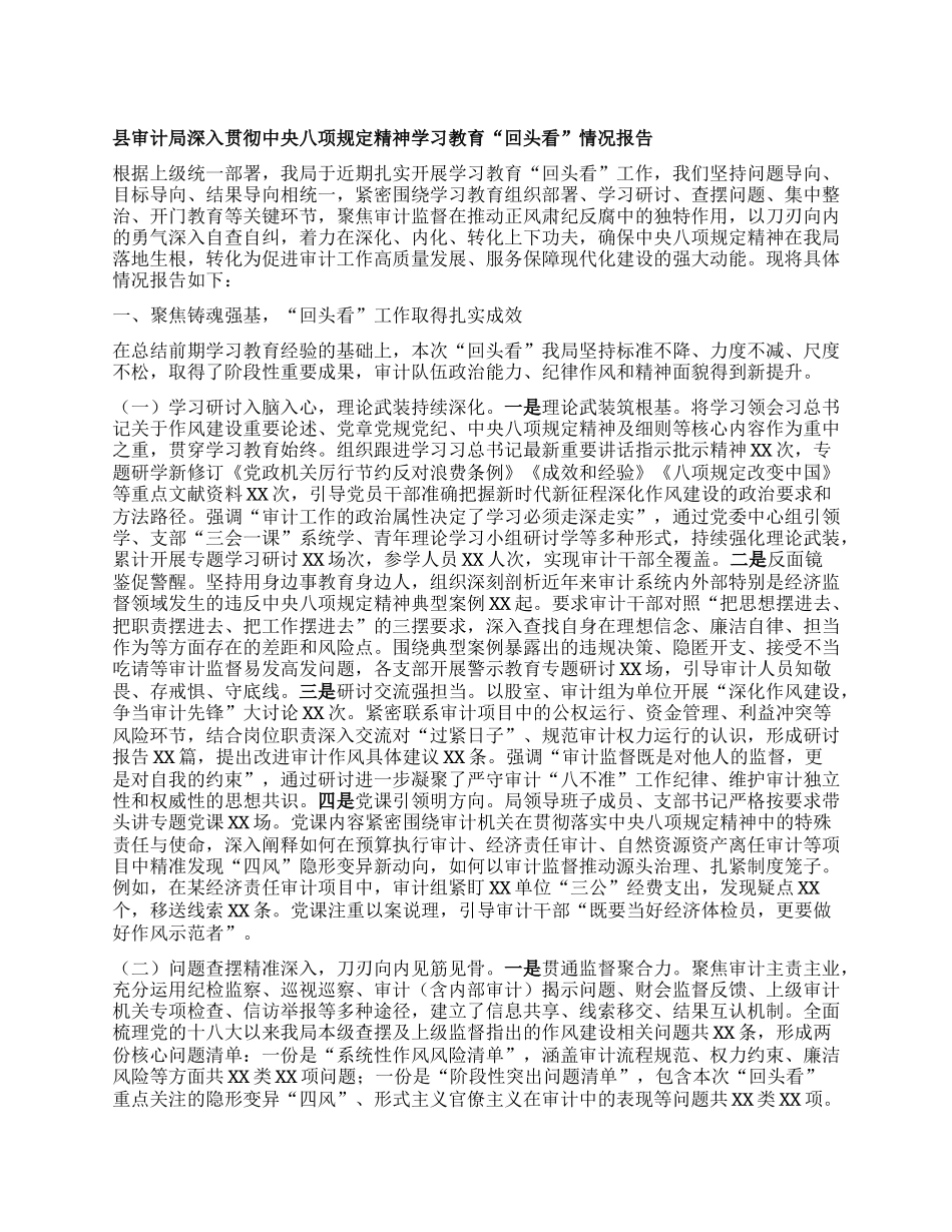 县审计局深入贯彻中央BXGD精神学习教育“回头看”情况报告.docx_第1页