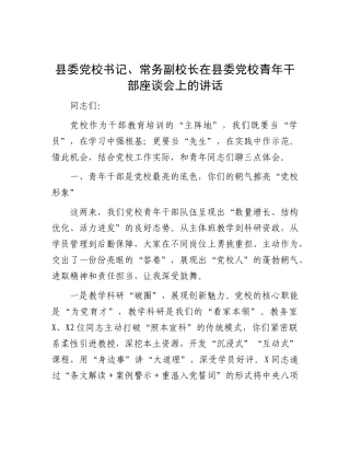 县委X校书记、常务副校长在县委X校青年干部座谈会上的讲话.docx
