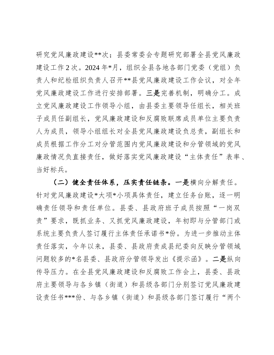 县委关于2024年度落实X风廉政建设责任制情况的报告.docx_第2页