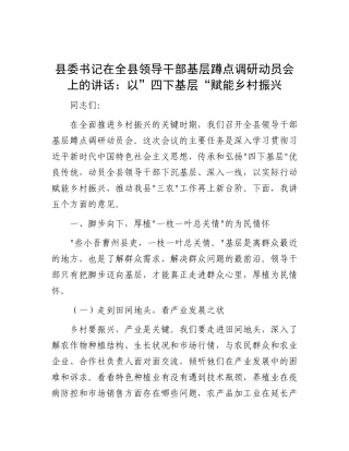 县委书记在全县领导干部基层蹲点调研动员会上的讲话：以”四下基层“赋能乡村振兴.docx
