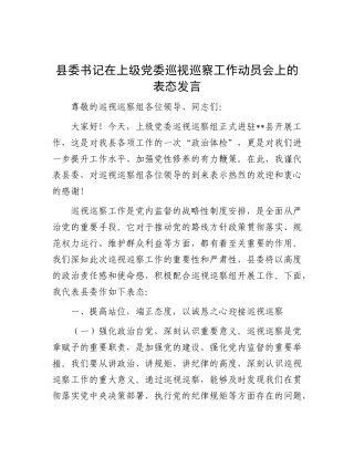 县委书记在上级X委巡视巡察工作动员会上的表态发言.docx