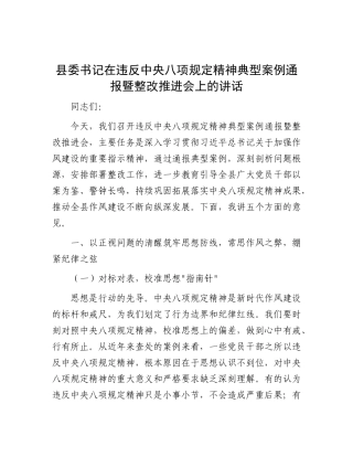 县委书记在违反中央BXGD精神典型案例通报暨整改推进会上的讲话.docx