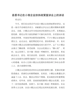 县委书记在小微企业扶持政策宣讲会上的讲话.docx