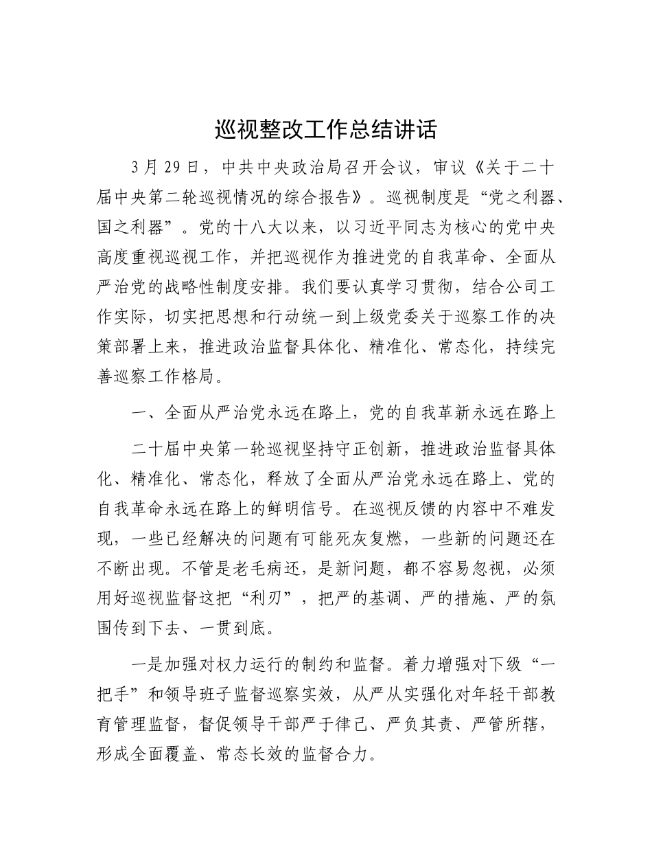 巡视整改工作总结讲话.docx_第1页