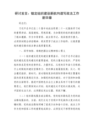 研讨发言：锚定组织建设新航向  谱写政法工作新华章.docx