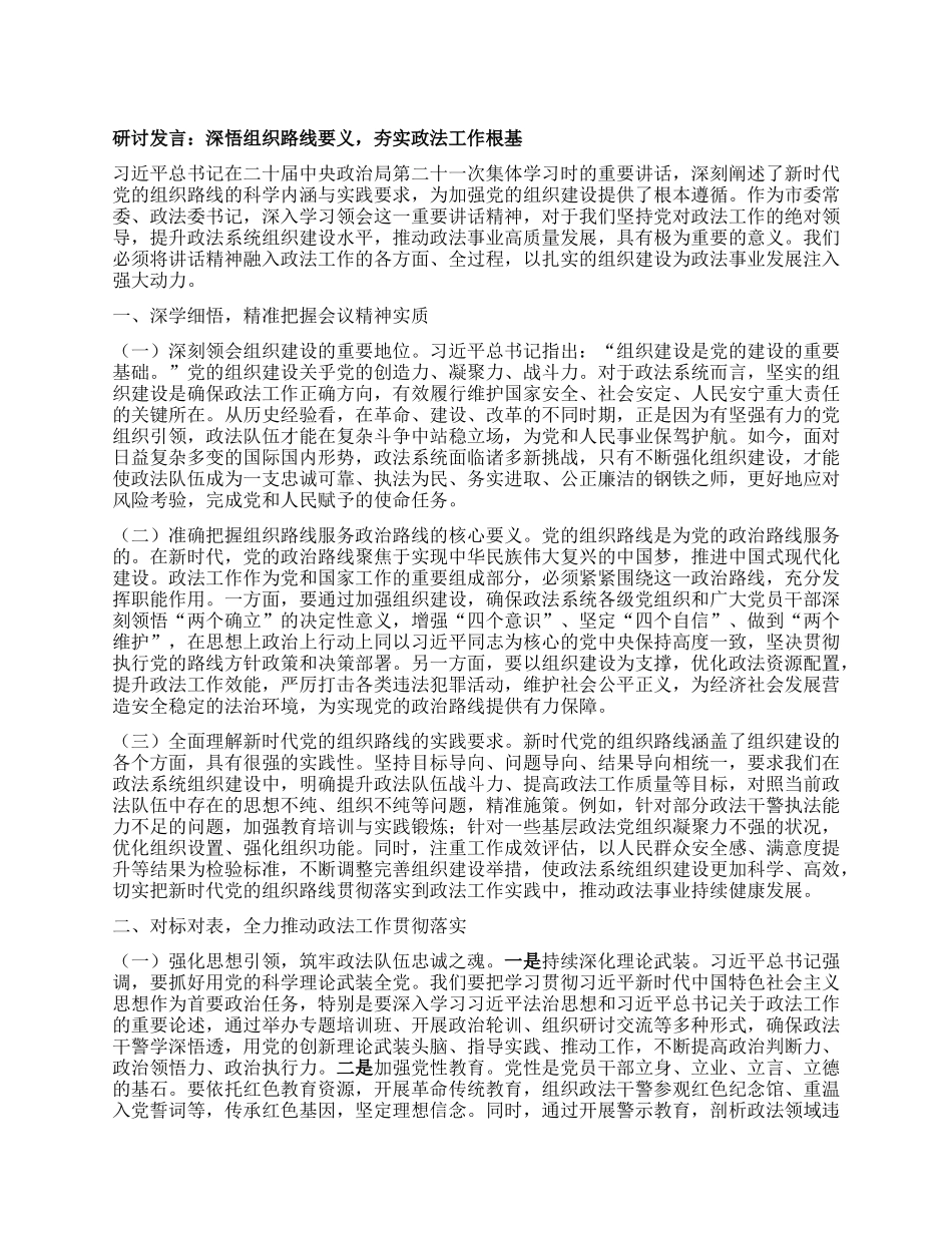 研讨发言：深悟组织路线要义，夯实政法工作根基.docx_第1页