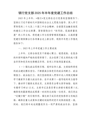 银行X支部2025年半年度X建工作总结.docx