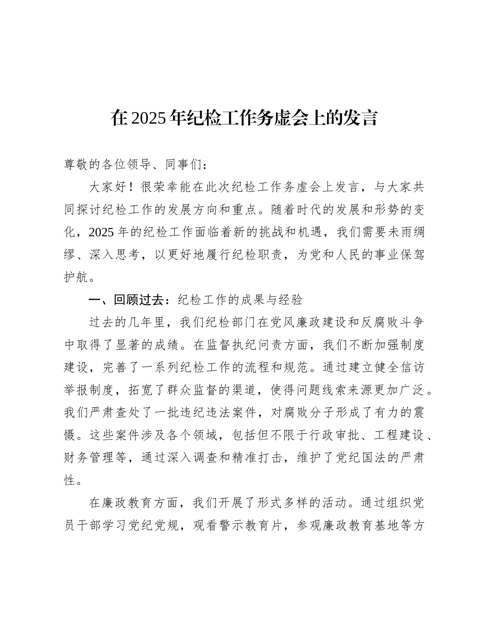 在 2025 年纪检工作务虚会上的发言.docx_第1页