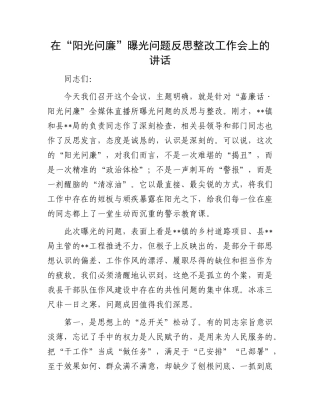 在“阳光问廉”曝光问题反思整改工作会上的讲话.docx