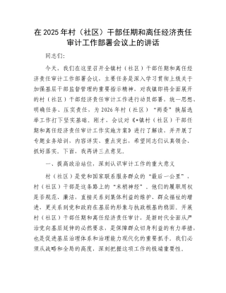 在2025年村（社区）干部任期和离任经济责任审计工作部署会议上的讲话(1).docx