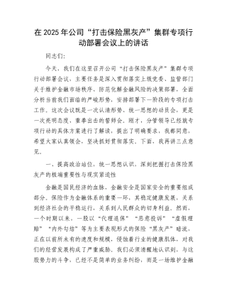 在2025年公司“打击保险黑灰产”集群专项行动部署会议上的讲话.docx