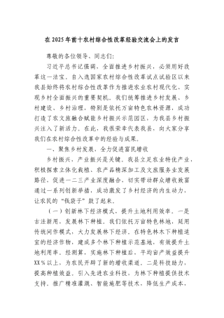 在2025年前十农村综合性改革经验交流会上的发言.docx