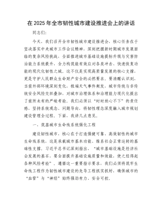 在2025年全市韧性城市建设推进会上的讲话.docx
