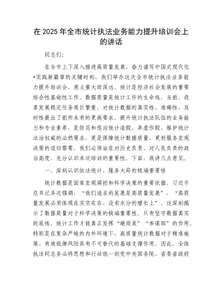 在2025年全市统计执法业务能力提升培训会上的讲话.docx