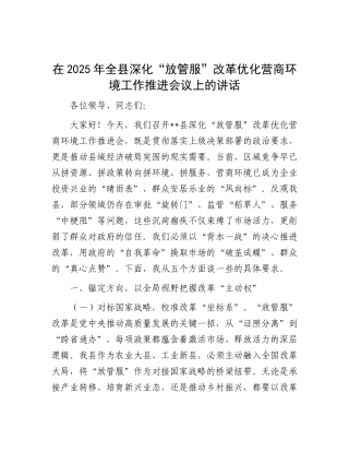 在2025年全县深化“放管服”改革优化营商环境工作推进会议上的讲话.docx