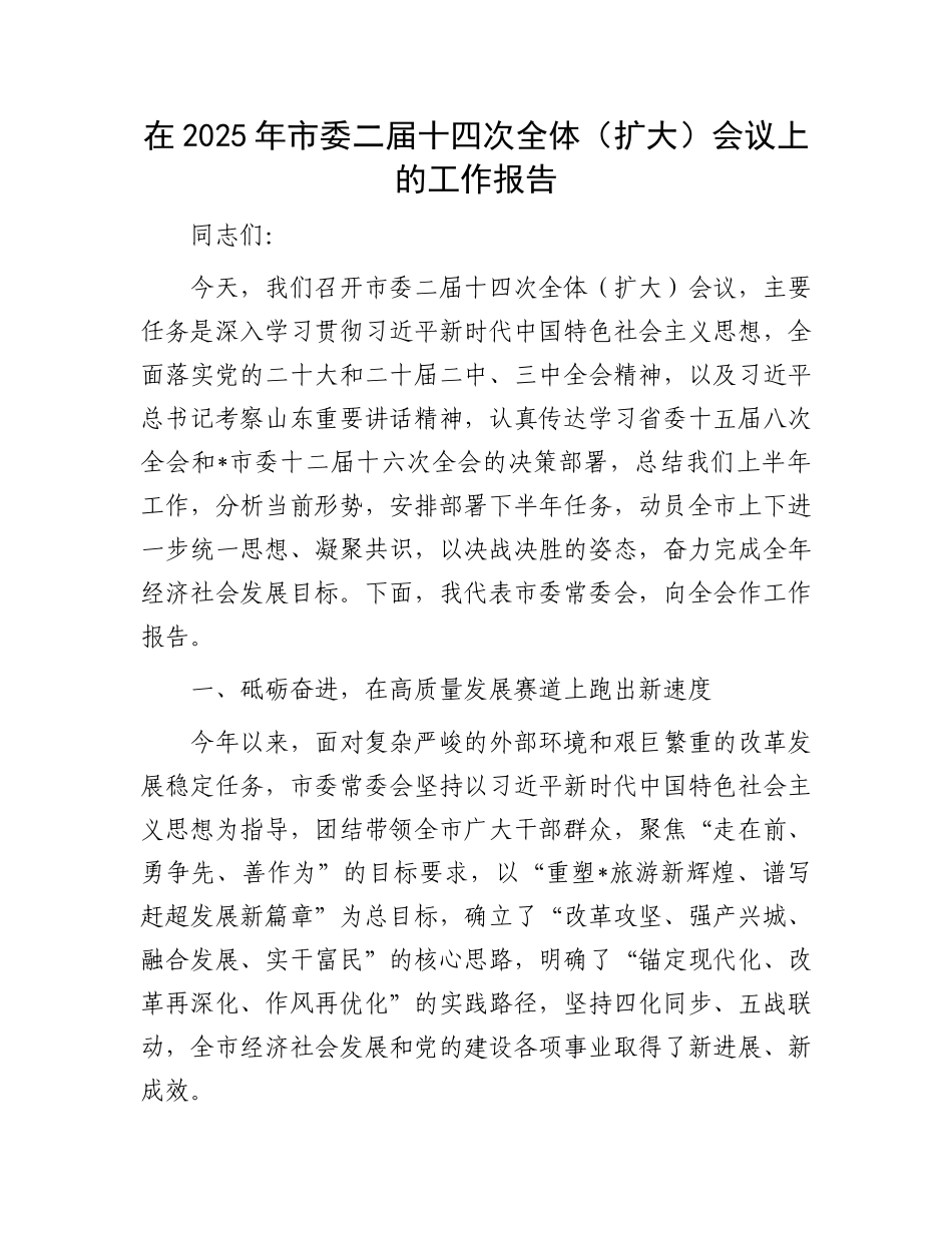 在2025年市委二届十四次全体（扩大）会议上的工作报告(1).docx_第1页